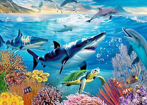 300 Teile Puzzle für Erwachsene und Kinder ab 6 Jahren – Unterwasserwelt – Ozean und Meereslebewesen – Haie, Delfine, Schildkröten, Korallen, Möwen 300 Teile Puzzle für Erwachsene und Kinder ab 6 Jahren – Unterwasserwelt – Ozean und Meereslebewesen – Haie, Delfine, Schildkröten, Korallen, Möwen von Kribin