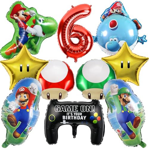 10 Stück Mario Geburtstag Deko, 6 Jahre Kinder Geburtstag Deko, Cartoon Folienballons für Jungen Mädchen 10 Stück Mario Geburtstag Deko, 6 Jahre Kinder Geburtstag Deko, Cartoon Folienballons für Jungen Mädchen von Krilucly