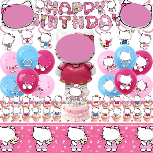 48 Stück Geburtstagsdekoration, Kitty Dekoration, Geburtstag, Globos von Dibujos, Animados, Party, Supplies, Dekoration, Banner, Geburtstag, Luftballons, Kuchendekoration für Kinder, Jungen, Mädchen von Krilucly