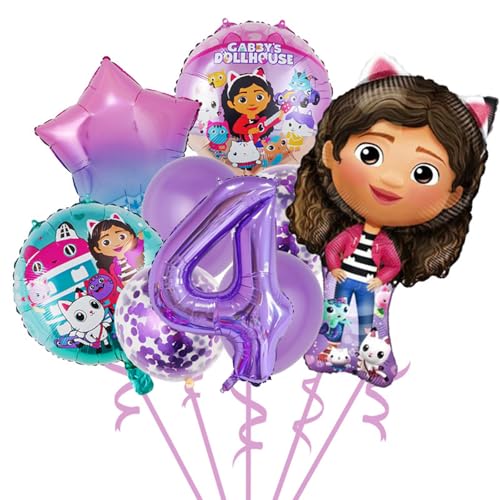 9 Luftballons zum Geburtstag für Mädchen, Dekoration zum 4. Geburtstag für Kinder, Katzen, Thema, Dekoration, Material für Geburtstagsfeier, Luftballons aus Aluminium, Deko zum Geburtstag für Mädchen von Krilucly