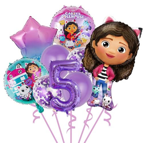 9 Luftballons zum Geburtstag für Mädchen, Dekoration zum 5. Geburtstag für Kinder, Katzen, Thema, Dekoration, Material für Geburtstagsfeier, Luftballons, Dekoration zum Geburtstag für Mädchen von Krilucly