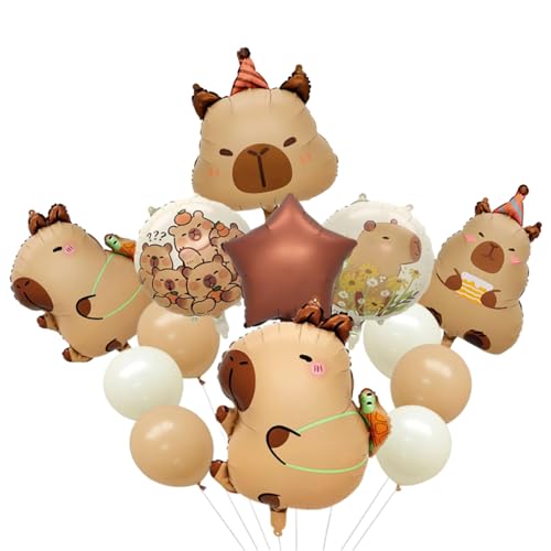 Capybara 13 Stück Folienballons, niedliche Kindergeburtstagsdekoration, Partydekoration für drinnen und draußen, Cartoon-Luftballons, wiederverwendbar, für Mädchen und Jungen von Krilucly