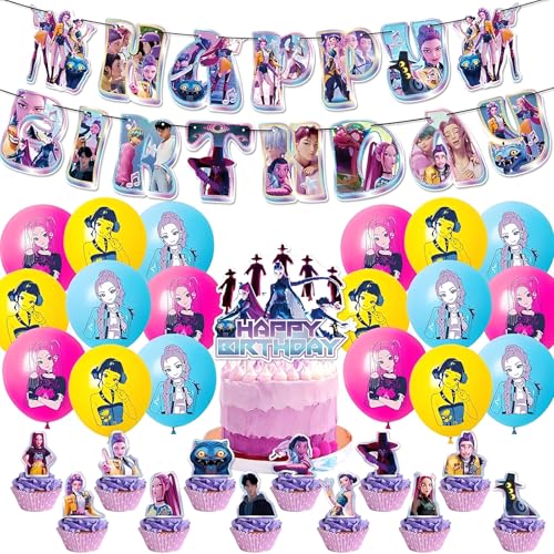 Kpop Dem_on Hu_nters 44 Stück niedliche Dekoration für Kindergeburtstag, Partydekoration, Cartoon-Luftballons, Dekoration für Cupcakes, fröhliche Banner, Geburtstagsdeko für Mädchen Kpop Dem_on Hu_nters 44 Stück niedliche Dekoration für Kindergeburtstag, Partydekoration, Cartoon-Luftballons, Dekoration für Cupcakes, fröhliche Banner, Geburtstagsdeko für Mädchen von Krilucly
