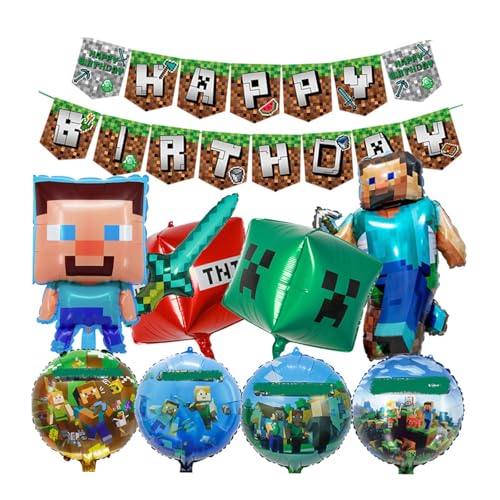 Krilucly 10 Stück Geburtstag Dekoration Set, Banner Alles Gute zum Geburtstag, Luftballons für Videospiele, Pixel-Luftballons für Geburtstag, Zubehör für Geburtstagsfeiern Krilucly 10 Stück Geburtstag Dekoration Set, Banner Alles Gute zum Geburtstag, Luftballons für Videospiele, Pixel-Luftballons für Geburtstag, Zubehör für Geburtstagsfeiern von Krilucly