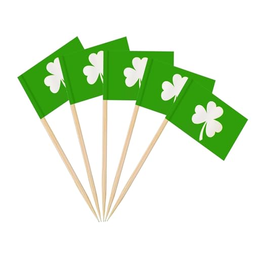 Krilucly 100 x Irland-Zahnstocher-Flagge, irische Flagge, Zahnstocher, Shamrock Cake Topper, Irische Flaggen für Kuchen, Cocktails und Tischdekorationen Krilucly 100 x Irland-Zahnstocher-Flagge, irische Flagge, Zahnstocher, Shamrock Cake Topper, Irische Flaggen für Kuchen, Cocktails und Tischdekorationen von Krilucly