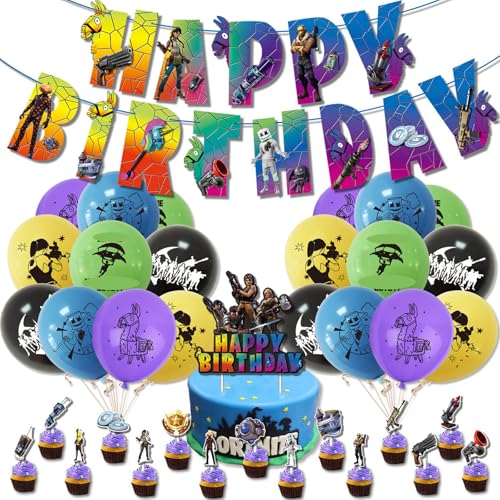 Krilucly 37 Stück Geburtstagsdekoration, Fortnit, Partydekoration, Geburtstag, Party, Supplies, Dekoration, Banner, Geburtstag, Luftballons, Kuchendekoration für Kinder, Jungen, Mädchen Krilucly 37 Stück Geburtstagsdekoration, Fortnit, Partydekoration, Geburtstag, Party, Supplies, Dekoration, Banner, Geburtstag, Luftballons, Kuchendekoration für Kinder, Jungen, Mädchen von Krilucly
