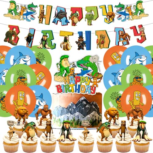 Krilucly Geburtstag Party Dekoration Tung Tung Sahur Banner Luftballon Cupcake Topper Happy Birthday Dekorationen Brainrot Geburtstag Gadget Brainrot von Krilucly