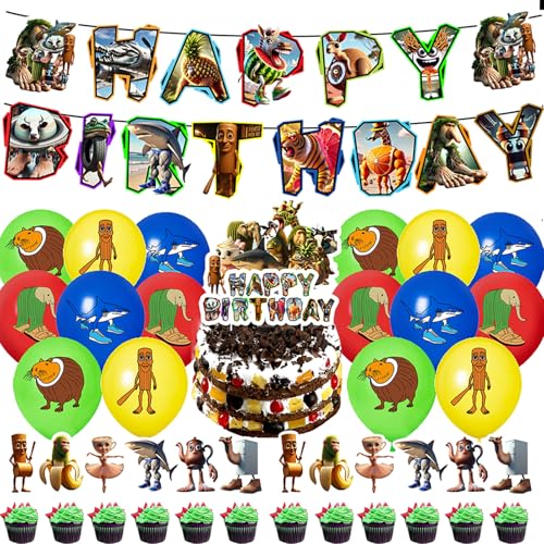 Krilucly Geburtstag Party Dekoration Tung Tung Sahur Banner Luftballon Cupcake Topper Happy Birthday Dekorationen Brainrot Geburtstag Party Kit Brainrot von Krilucly