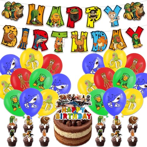 Krilucly Geburtstag Party Dekoration Tung Tung Sahur Party Kit Brainrot Party Kit mit Banner Luftballon Topper Cupcake Brainrot Geburtstag Dekorationen Geburtstag Brainrot von Krilucly