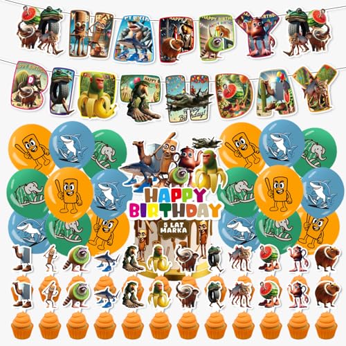 Krilucly Geburtstagsparty-Dekoration, Tung Tung Tung Sahur, mit Banner, Luftballons, Cupcake-Topper, Happy Birthday Dekorationen, Brainrot Geburtstag, Dekoration für Geburtstagsfeier von Krilucly