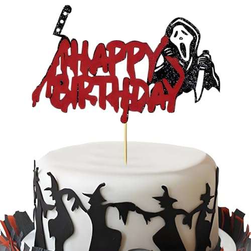 Tortendeko Have a Killer Birthday Tortendeko Glitzer Horror Klassiker Halloween Kuchen Deko für Blutigen Horror Thema Geburtstag Cake Topper Halloween Party, Geburtstagskuchen Deko(Death Killer) von Krilucly