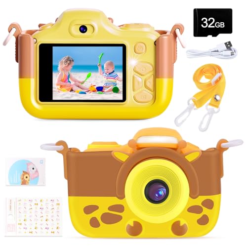 Kriogor Kinder Kamera, Digital Fotokamera Selfie und Videokamera mit 16 MP/Dual Lens/ 2 Inch Bildschirm/ 1080P HD/ 32G TF Karte/ 9 Fach Digitalzoom, Geburtstagsgeschenk für Kinder(Gelb) von Kriogor