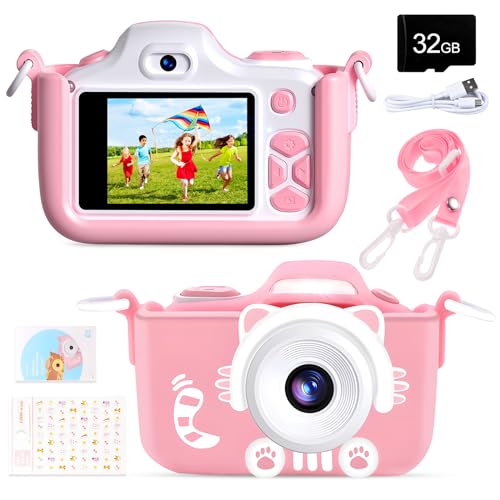 Kriogor Kinder Kamera, Digital Fotokamera Selfie und Videokamera mit 16 MP/Dual Lens/ 2 Inch Bildschirm/ 1080P HD/ 32G TF Karte/ 9 Fach Digitalzoom, Geburtstagsgeschenk für Kinder(Rosa) von Kriogor