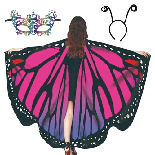Krmoau Schmetterling Damen Flügel, Umhang Mit Schmetterlingsflügeln, Damen Umhang Mit Schmetterling Haarreif Gesichtsmaske Für Rollenspielzubehör von Krmoau