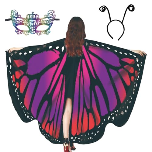 Krmoau Schmetterling Damen Flügel, Umhang Mit Schmetterlingsflügeln, Damen Umhang Mit Schmetterling Haarreif Gesichtsmaske Für Rollenspielzubehör von Krmoau