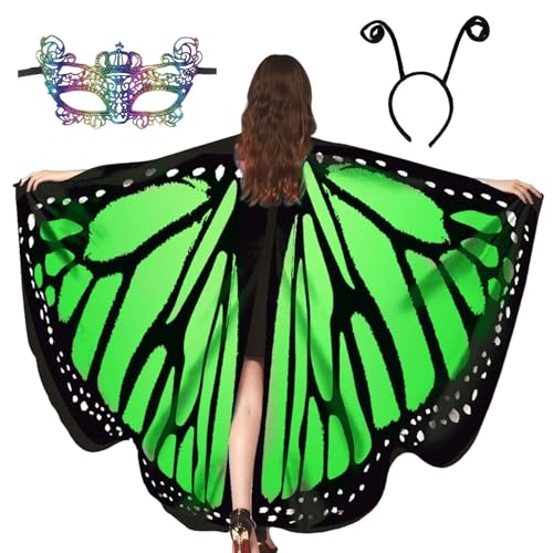 Krmoau Schmetterling Damen Flügel, Umhang Mit Schmetterlingsflügeln, Damen Umhang Mit Schmetterling Haarreif Gesichtsmaske Für Rollenspielzubehör von Krmoau