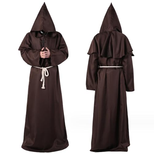 Kroilucaly Mönch-Kostüm, Mittelalter Renaissance Mönch Kostüm Kleid, Mönch Haube mit Kapuze, Kostüm, Priesterkleid, Halloween mit Kapuze, Langer Kapuzenumhang für Karneval Cosplay Kroilucaly Mönch-Kostüm, Mittelalter Renaissance Mönch Kostüm Kleid, Mönch Haube mit Kapuze, Kostüm, Priesterkleid, Halloween mit Kapuze, Langer Kapuzenumhang für Karneval Cosplay von Kroilucaly