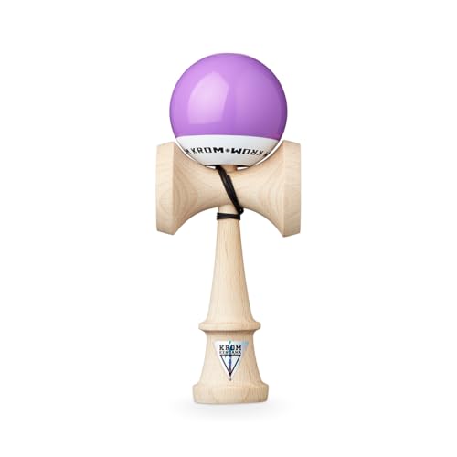 KROM Kendama POP LOL Lavendel - aus zertifiziertem Buchenholz - Hohe Holzqualität - Für Anfänger und Profis - Pack : Ersatzschnur + Stickers von KROM