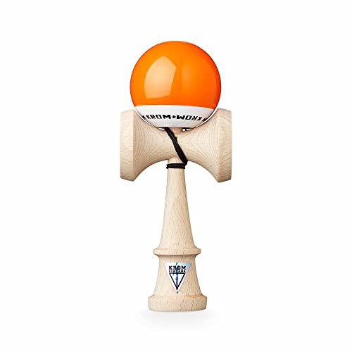 KROM Original Kendama aus Holz für Anfänger und Fortgeschrittene - POP LOL Orange - Geschicklichkeitsspiel für draußen und drinnen - Holzspielzeug mit Schnur und Ball von KROM