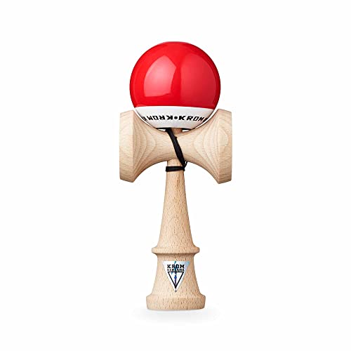 Original KROM Kendama aus Holz für Anfänger und Fortgeschrittene - POP LOL Rot - Geschicklichkeitsspiel für draußen und drinnen - Holzspielzeug mit Schnur und Ball von KROM