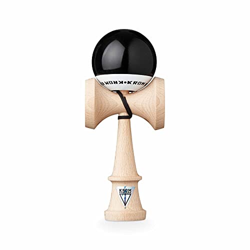 KROM Original Kendama aus Holz für Anfänger und Fortgeschrittene - POP LOL Schwarz - Geschicklichkeitsspiel für draußen und drinnen - Holzspielzeug mit Schnur und Ball von KROM