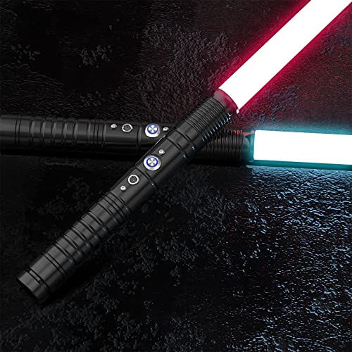 Krovtoy Lichtschwert mit Soundeffekt RGB 7 Farben Wechselbares FX Lichtschwert Wiederaufladbare tragbare Lichtschwert Schwert(77cm),2 Pack von Krovtoy