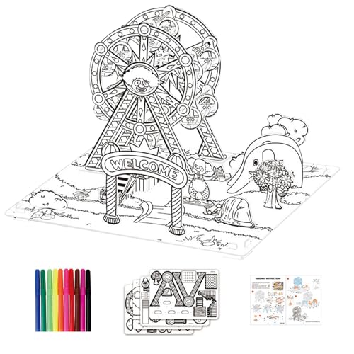 Krujecnt 3D-Malpuzzle,3D-Puzzle für Kinder, 3D-Malpuzzles zum Thema Vergnügungspark, DIY-Kunstbedarf, innovatives interaktives Frühentwicklungsspielzeug für Jungen, Mädchen, Kinder im Alter von 3–6 von Krujecnt