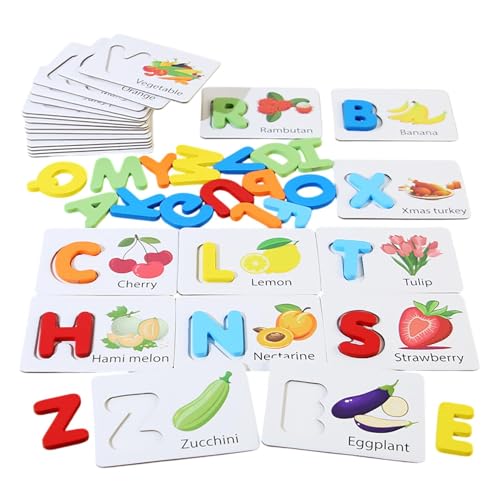 Krujecnt Alphabet-Lernkarten für Kinder, Alphabet-Lernkarten aus,Passende Alphabet-Puzzlekarten aus | 3-6 Jahre alte Rechtschreib-Buchstaben-Übereinstimmungsblöcke fördern die Obsterkennung von Krujecnt