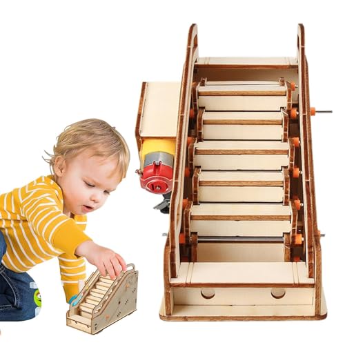Krujecnt Elektrische Rolltreppenwissenschaftsspielzeug, Holzgebäude -Rolltreppenkit | Handwerksmodell Puzzle,Konstruktionskit wissenschaftliche Experimente Gerät, handgefertigter reibungsloser von Krujecnt