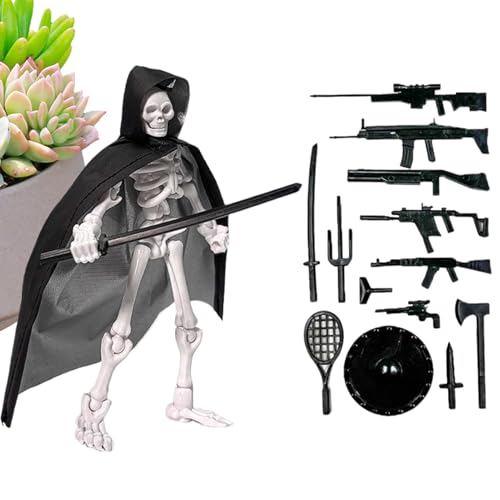 Krujecnt Kleine Spielzeugskelettfiguren, Multi -Joint -Action -Figuren,Multi-Gelenks-Skelett-Wohnkultur - Posenable Figuren mit dem Kampfwerkzeugbaugruppe für den Esstisch von Krujecnt