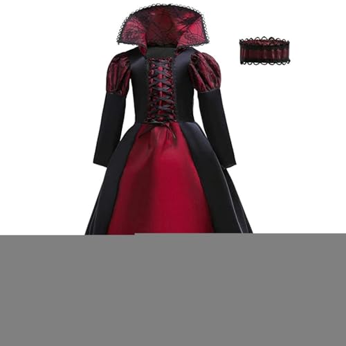 Krujecnt Mädchen Vampir Kostüm | Edles Gothic Vampirkönigin Kostüm Verwandlung - Gruselige Ausstattung Für Kinderfasching Spukhaus Schulveranstaltung von Krujecnt