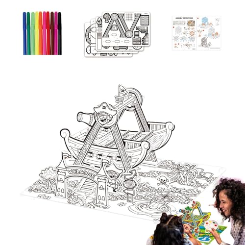 Krujecnt Malpuzzles für Kinder, 3D-Malpuzzle,3D-Papp-Graffiti-Puzzle Vergnügungspark-Thema - DIY-Kunstbedarf, innovatives interaktives Frühentwicklungsspielzeug für Jungen, Mädchen, Kinder im Alter von Krujecnt