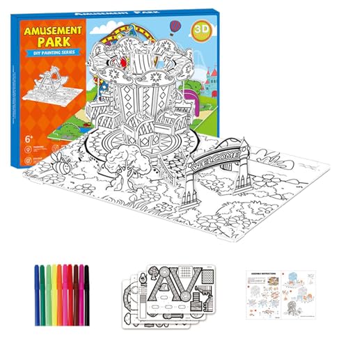 Krujecnt Malpuzzles für Kinder, 3D-Malpuzzle | 3D-Papp-Graffiti-Puzzle Vergnügungspark-Thema - Pädagogische, multifunktionale DIY-Kunstmaterialien, interaktives Spielzeug für die frühe Entwicklung für von Krujecnt