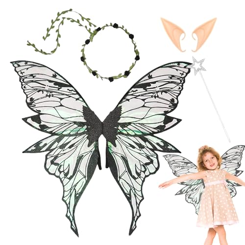 Krujecnt Schmetterlingsflügel für Mädchen | Kostüm Verkleidung Engelsflügel Mit Feenstab & Elfenohren | Kostüm Für Cosplay Bühne Hochzeit Fest Aufführung Prinzessin Rollenspiel Und Krujecnt Schmetterlingsflügel für Mädchen | Kostüm Verkleidung Engelsflügel Mit Feenstab & Elfenohren | Kostüm Für Cosplay Bühne Hochzeit Fest Aufführung Prinzessin Rollenspiel Und von Krujecnt