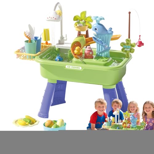 Krujecnt Wasseraktivitätstisch | Sand Und Wasser Spieltisch - Sinnesförderndes Lernspielzeug Mit Pumpe Für Zuhause Garten Förderung Der Hand-Augen-Koordination Spielspaß Draußen von Krujecnt