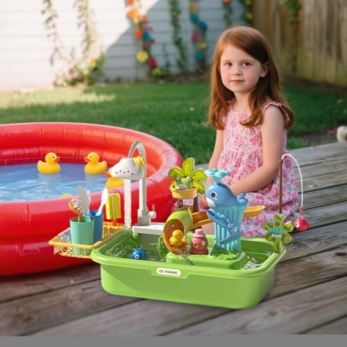 Krujecnt Wasserspiel Tisch für Kinder - Sand Und Wasser Spieltisch,Sinnesförderndes Lernspielzeug Mit Pumpe Für Zuhause Garten Förderung Der Hand-Augen-Koordination Spielspaß Draußen von Krujecnt