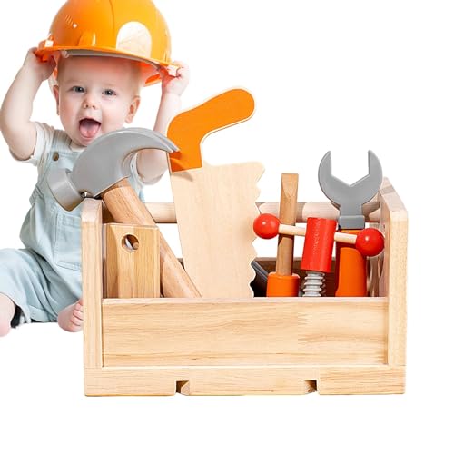 Krujecnt Werkzeugset für Kleinkinder, Werkzeugset für Kinder | 16-teiliges Konstruktionsspielzeug aus Holz mit Box für Kleinkinder,Tragbares Rollenspielspielzeug, pädagogisches von Krujecnt