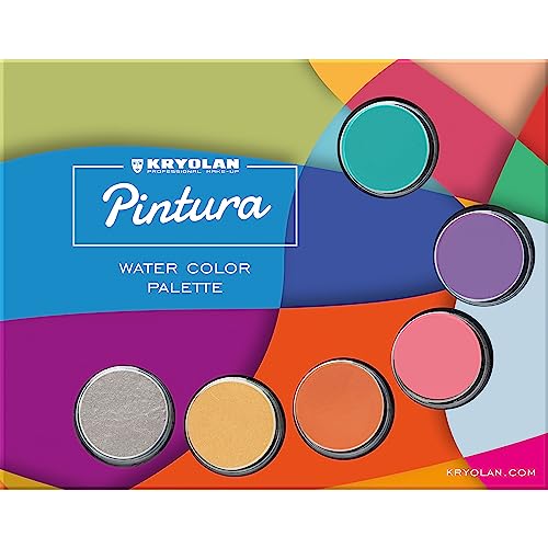 Kryolan Pintura Water Color Palette mit Pinsel und Schwamm - Pintura 2 - 6 Farben, Waschbar, Vegan, ohne Parfüm, ohne Parabene, Glutenfrei - ideal für Kinderschminke, Party, Karneval, Halloween von Kryolan