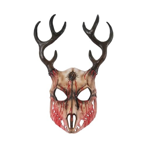 Ksikdeg Geweih Halloween Kostüm Rentier Hirsch Kopf Maskerade Vollgesicht für Party von Ksikdeg