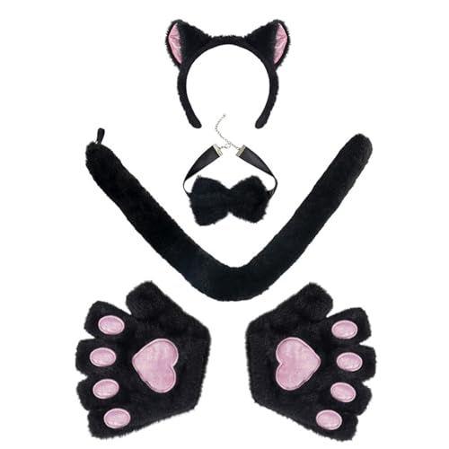Ksikdeg Katzenkostüm-Set, Katzenohren, Schwanz, Handschuh, Fliege, Tier-Kostüm, Zubehör, Erwachsene, Kinder für Halloween Ksikdeg Katzenkostüm-Set, Katzenohren, Schwanz, Handschuh, Fliege, Tier-Kostüm, Zubehör, Erwachsene, Kinder für Halloween von Ksikdeg