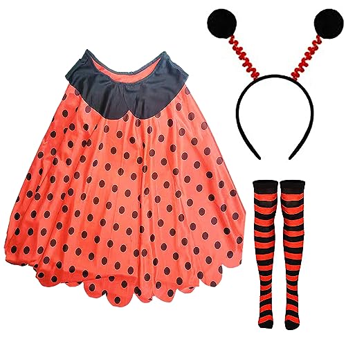 Ksikdeg Verkleidungs-Kostüm, Geburtstag, Halloween, Weihnachten, Kostüm, 3-teiliges Marienkäfer-Set, gepunktet, Kleid mit Stirnband Ksikdeg Verkleidungs-Kostüm, Geburtstag, Halloween, Weihnachten, Kostüm, 3-teiliges Marienkäfer-Set, gepunktet, Kleid mit Stirnband von Ksikdeg