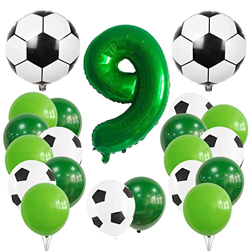 9 Geburtstag Junge Fußball Luftballon Set, Grüner Ballon für Fußball Themenfeier, Fußball Luftballon Tortendeko für Fussball Party Kindergeburtstag von Ksopsdey