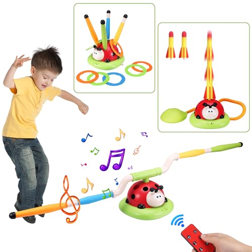 3 in 1 Spiele für Kinder, Raketen Spielzeug, Seilspringmaschine Kinder, Ringwurfspiel für Kinders, Schaumraketen Launcher, Sport & Outdoor-Spielzeug für 3 4 5 6 7 8 9 Jahre von Kssvzz