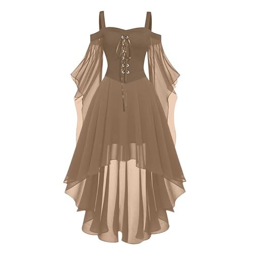 Kswlwccpp 2025 Mittelalter Kleidung Damen - Halloween Kostüm Kurz Gebundene Taille Gothic Kleid Vampir Renaissance Trompetenärmel Schwarz Erwachsene Mittelalter Kleid Fur Damen von Kswlwccpp