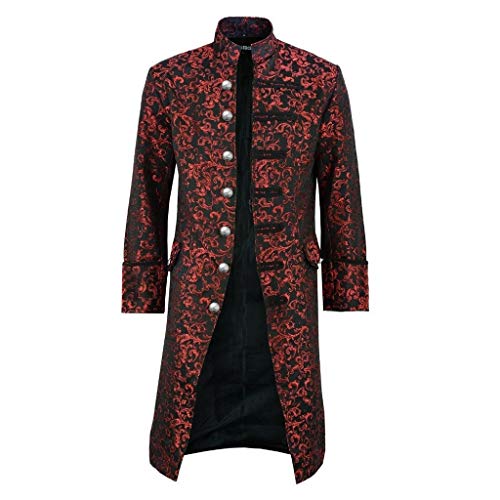 Kswlwccpp Herren Steampunk Frack Mantel, Vintage Mantel Mittelalter Gehrock Jacke Viktorianischen Karneval Kostüm Cosplay Halloween Fashing Smoking Kostüm S-Xxl von Kswlwccpp