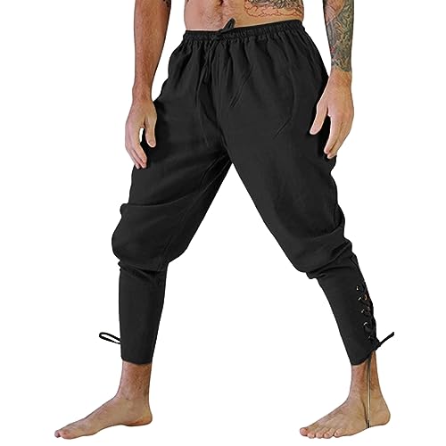 Kswlwccpp Hose Mittelalter Herren: Gothic Lang mit Taschen Große Größen Mittelalter Kleidung Piratenhose Mit Gummizug Renaissance Mittelalter Hose Cosplay Erwachsene Mittelalter Kostüm Piratenkostüm von Kswlwccpp