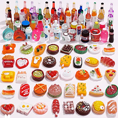 100 Stück Spielharz Mini Essen, Mini Lebensmittel Getränk, Miniatur Lebensmittel, Harz Bierflasche, für Kinder, Heimwerkerbedarf, vorgetäuschte Küchenaccessoires (Zufällige Stile) von Ktnyl
