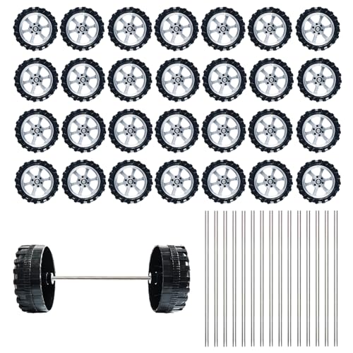 30 Stück Kunststoff-Rolle mit 2 mm Durchmesser Welle Spielzeug Auto Rad mit 15 Stück Schaft Rundstab Achsen für DIY Modellspielzeug RC Auto LKW Bauprojekte 30 Stück Kunststoff-Rolle mit 2 mm Durchmesser Welle Spielzeug Auto Rad mit 15 Stück Schaft Rundstab Achsen für DIY Modellspielzeug RC Auto LKW Bauprojekte von Kuanfine