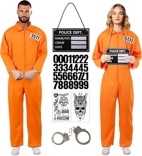 Kuberas Gefangenen-Overall für Erwachsene, Orange, Gefängnis-Kostüm, Häftling, Gefängnis, Kriminalkostüm, Halloween, Cosplay, Outfit, für Herren und Damen Kuberas Gefangenen-Overall für Erwachsene, Orange, Gefängnis-Kostüm, Häftling, Gefängnis, Kriminalkostüm, Halloween, Cosplay, Outfit, für Herren und Damen von Kuberas