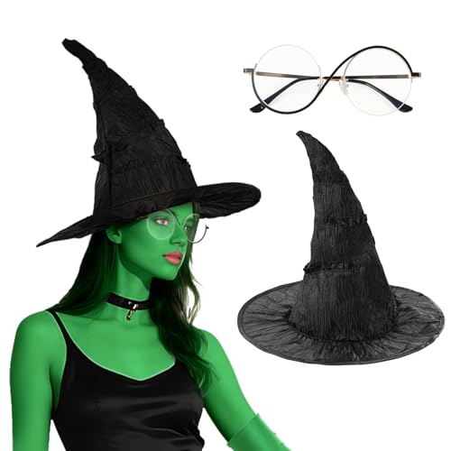 Kuberas Hexenhut Brille Handschuhe Ring Wicked Wizard Mage Hut Halloween Hexe Cosplay Kostüm Zubehör für Frauen, Schwarz, 2 Stücke Kuberas Hexenhut Brille Handschuhe Ring Wicked Wizard Mage Hut Halloween Hexe Cosplay Kostüm Zubehör für Frauen, Schwarz, 2 Stücke von Kuberas